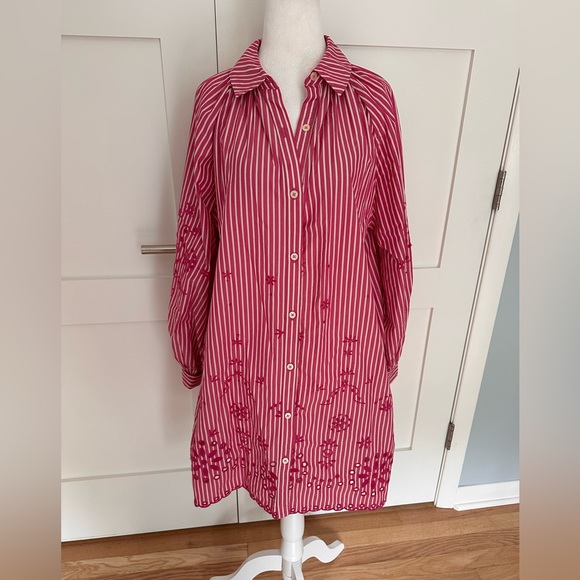 Scotch & Soda size (XS/S) European size 34 fuchsia and white striped shirt dress - Picture 3 of 15